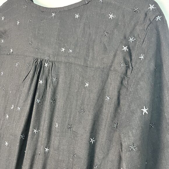 NWT Rails Lydia Black Stars Linen Rayon Embroidered Boho Babydoll Dress Sz S - Picture 9 of 9